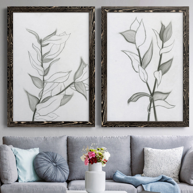 CHARCOAL FOLIAGE I - impression 2 pièces, H 37,5 po x l 55 po x P 1,5 po, Cadre noir