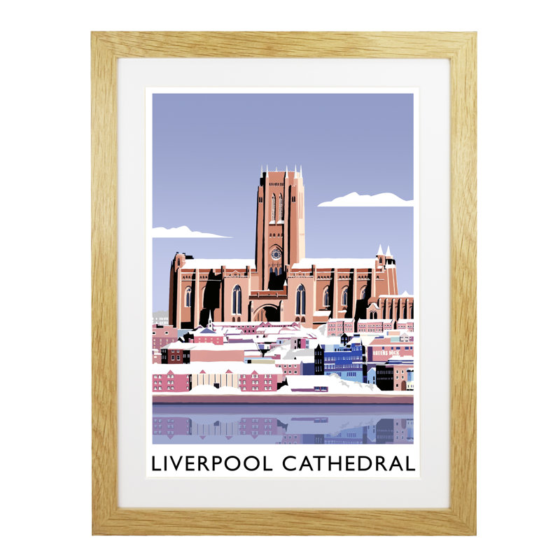 Liverpool Cathedral In Snow by Richard O'Neil - Print, 43.5 cm H x 33.5 cm W x 2.2 cm D, Oak Wood Frame
