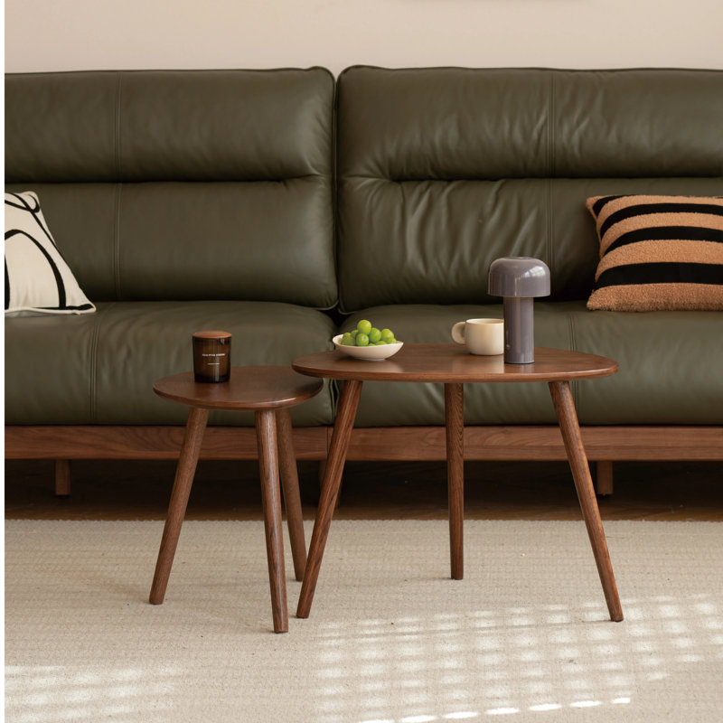 33.46"W Solid Oak Mid-Century Modern Coffee Nesting Table-Brown Oak, Brown Oak