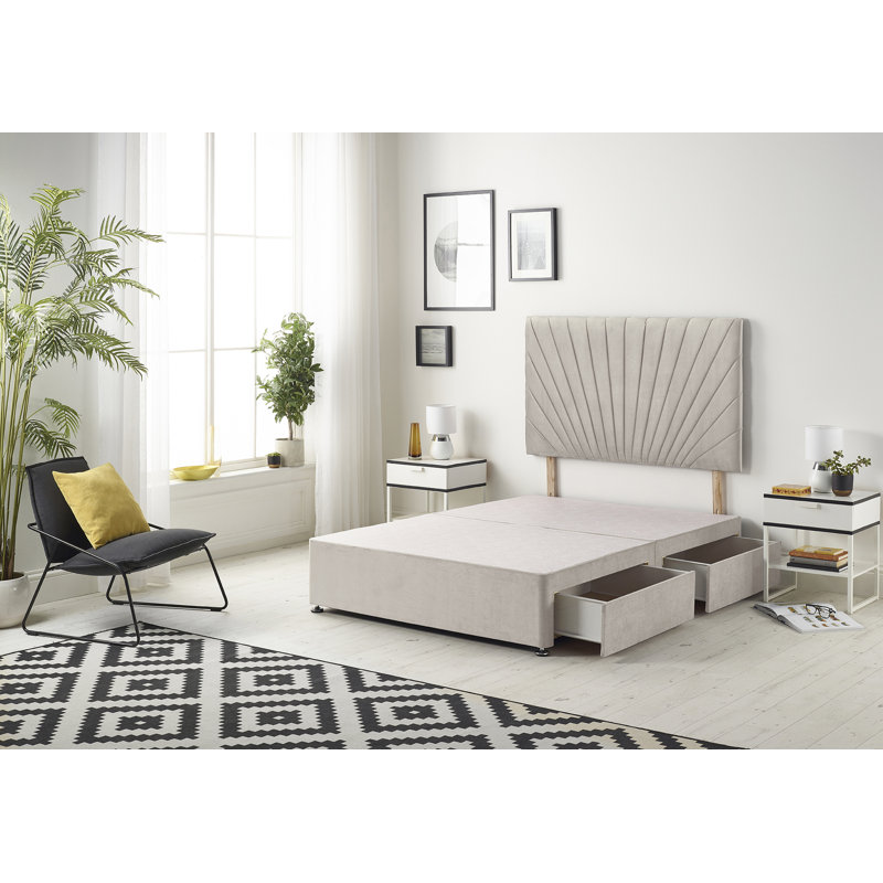 Sealcove Etheral Velvet Divan Bed Base with 32" Upholstered Headboard, Silver, Kingsize (5'), 2 Drawers