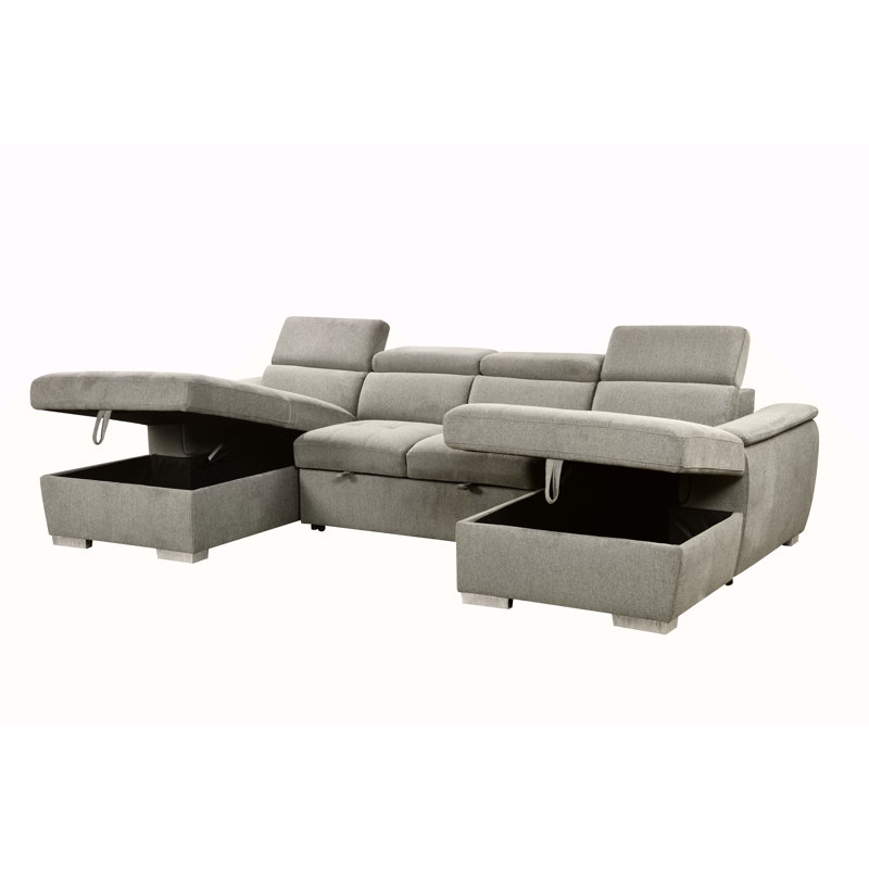 Canapé-lit en forme de U, surdimensionné de 121 pouces - lit escamotable 2 en 1 avec méridienne de rangement double pour le confort et l'efficacité de l'espace