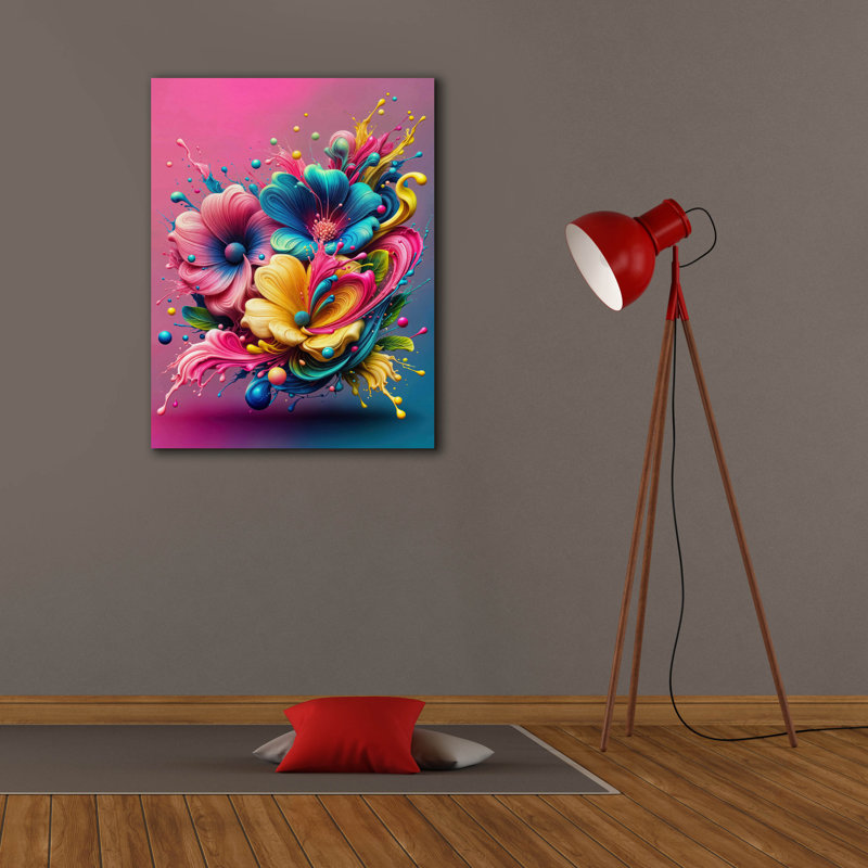  «Flower Paint Splash 1» par Rey Klimt, art mural sur toile, 26 po x 34 po, H 34 po x l 26 po