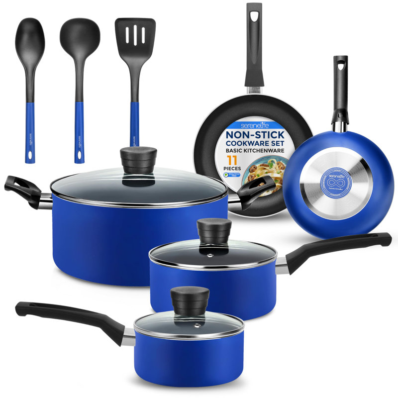 Batterie de cuisine antiadhésive en aluminium 11 pièces SereneLife, Bleu