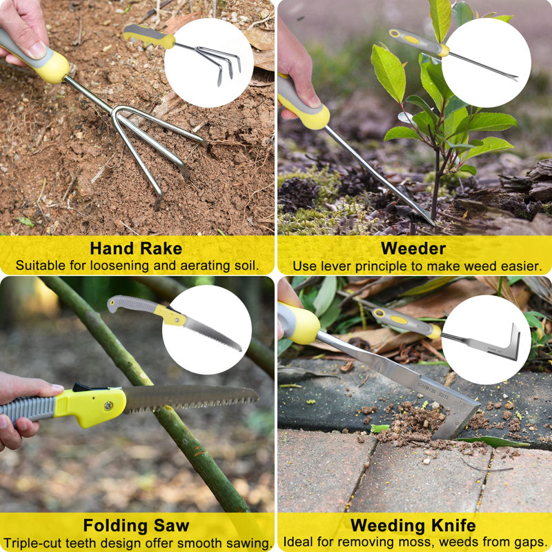 Garden Tool Set, 10 Piece Stainless Steel Heavy Duty Gardening Tool Set For Digging Planting Pruning Gardening Kit With Durable Bag Gloves Gift Box Ideal Garden Gifts