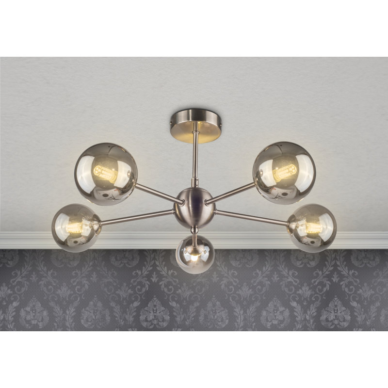 Andri Glass Semi Flush Mount, Satin/Chrome