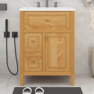 Meuble-lavabo 24 po avec lavabo, armoire de rangement avec tiroir basculant et deux tiroirs, porte à fermeture douce, tablette réglable