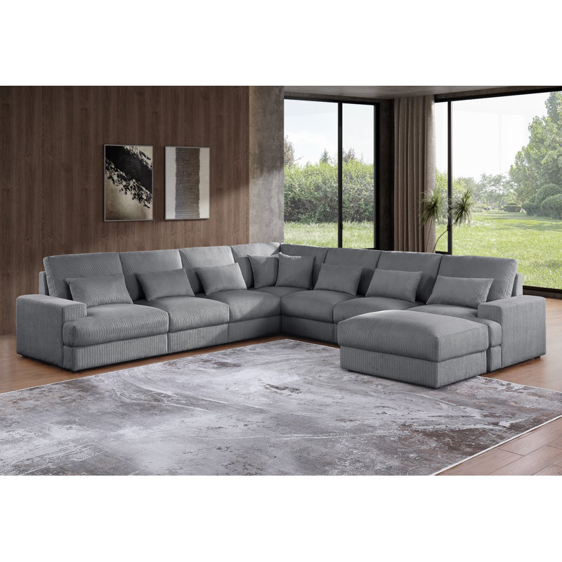 135.7" U Shape Sectional Sofa Cloud Couch With Removable Ottomans, Dark Gray Corduroy