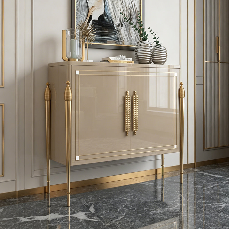 Modern Rectangular Champagne Solid Wood Sideboard