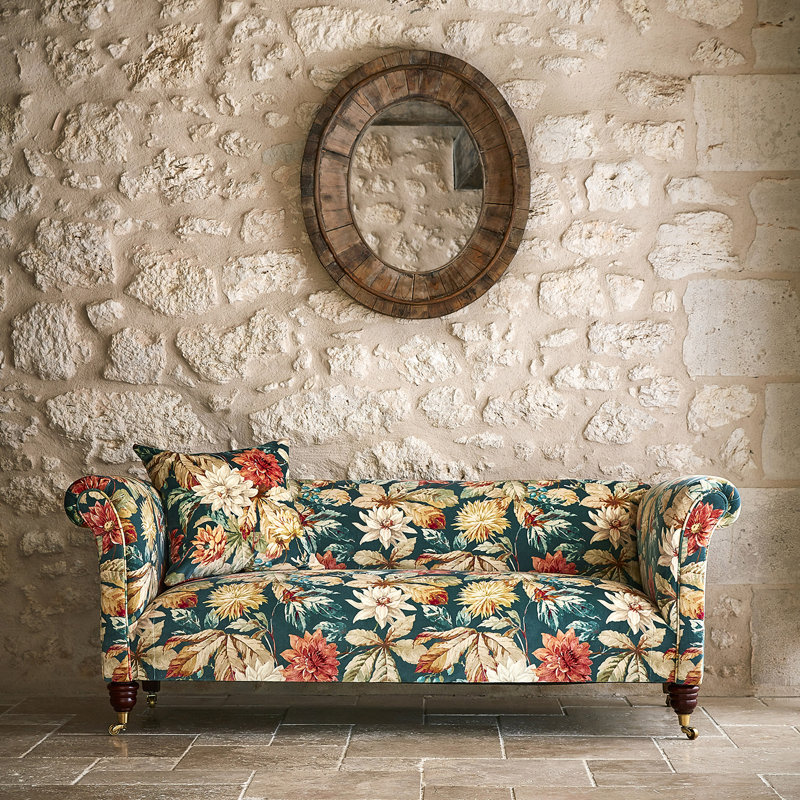 Dahlia & Rosehip Velvet Fabric, Teal/Russet
