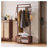 Solid Pine Freestanding Coat Rack with Rolling Wheels and Storage Basket, Walnut Finish Garment Stand with Side Hooks for Entryway and Bedroom
