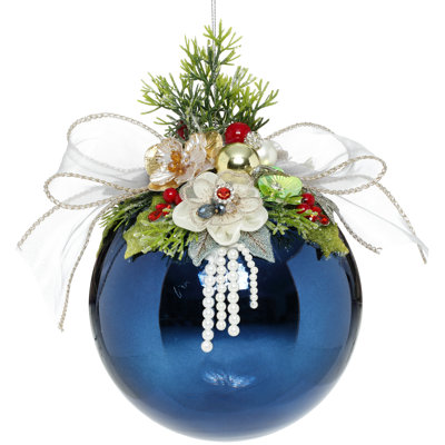 Ornement floral floral, brillant, bleu foncé - 7,5 pouces