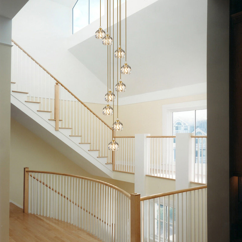 Disc Staircase Swirl Cluster Crystal Pendant Light, 150cm H x 42cm W x 42cm D