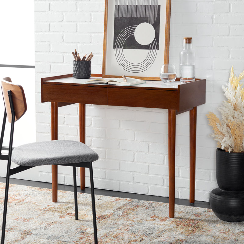 Attis Writing Desk, Brown, White Marble