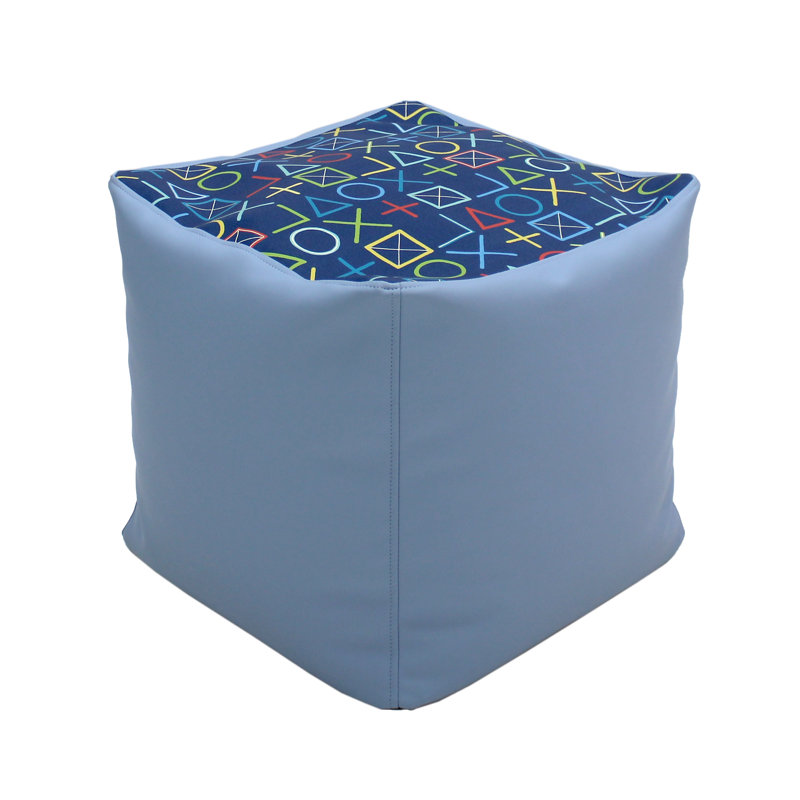 SoftScape Faux Leather Pouf, Blueberry XO Faux Leather