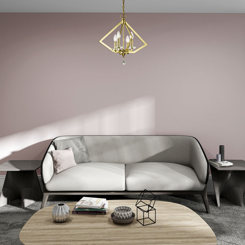 Lustre géométrique à 4 lumières avec détails en cristal Djanae, Laiton poli