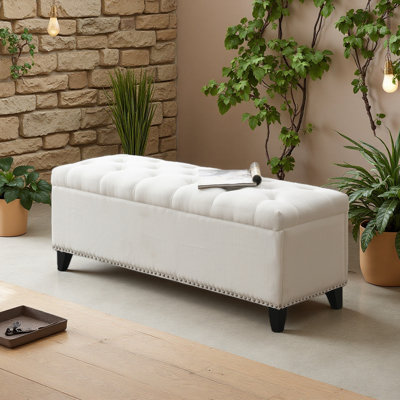 47.5" Storage Ottoman, Storage Bench With Safety Close Hinge, Linen Button-Tufted Ottoman For Living Room, Entryway, Hallway