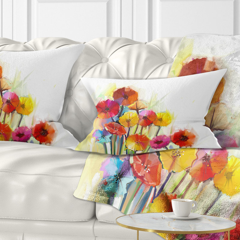 Colorful Gerbera Flowers Watercolor - Floral Printed Throw Pillow, Rectangle, 12" x 20"