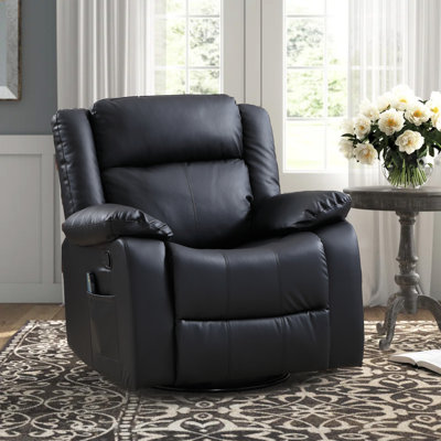 Leedward Modern Overstuffed Faux Leather Manual Swivel Rocker Recliner With 8-Point Vibrating Massage & Heating -  Latitude Run®, 9EE0E01844904F80AB437E56DFE2EC95