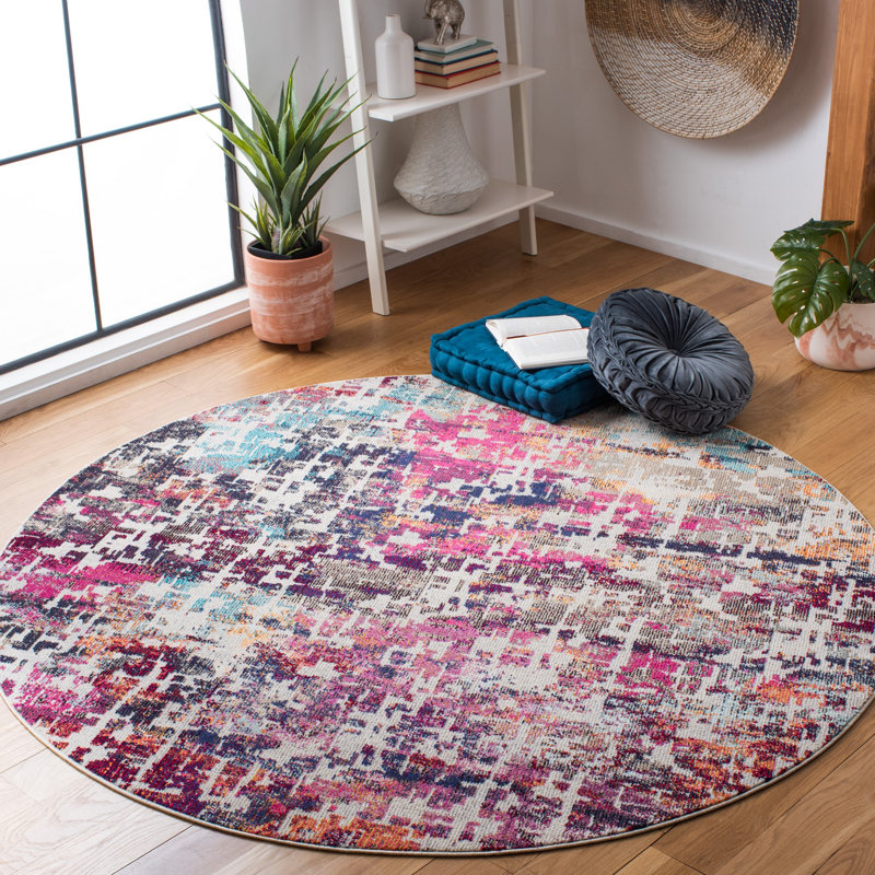 Felty Abstract Red/Pink Area Rug, Round 6'7"