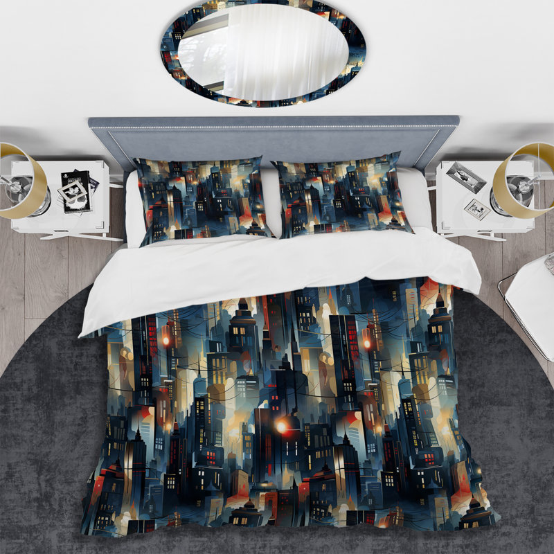 Ensemble de housse de couette en microfibre noir / rouge / bleu Eikka, Housse de couette pour grand lit et 2 taies décor