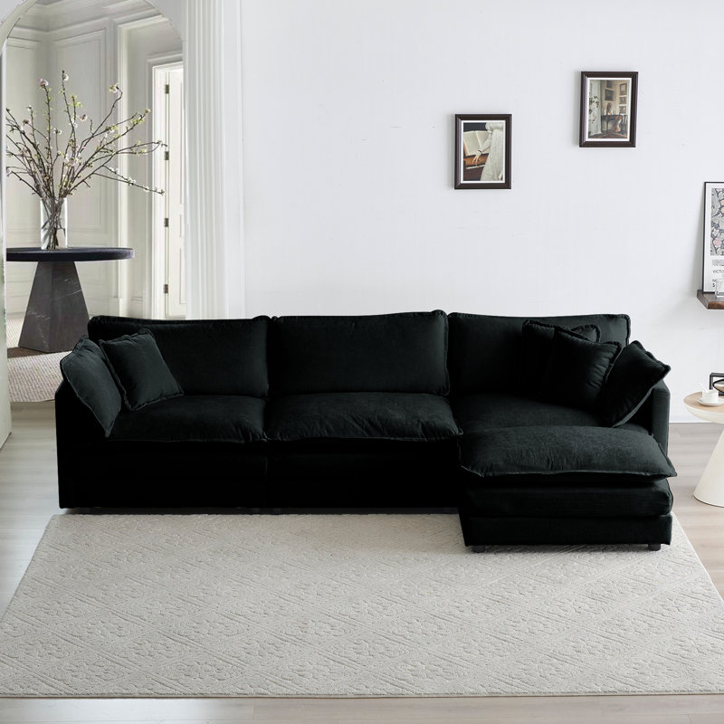 Canapé modulaire haut rembourré en chenille noire pour une couleur élégante - réversible et rembourrage épais, Noir