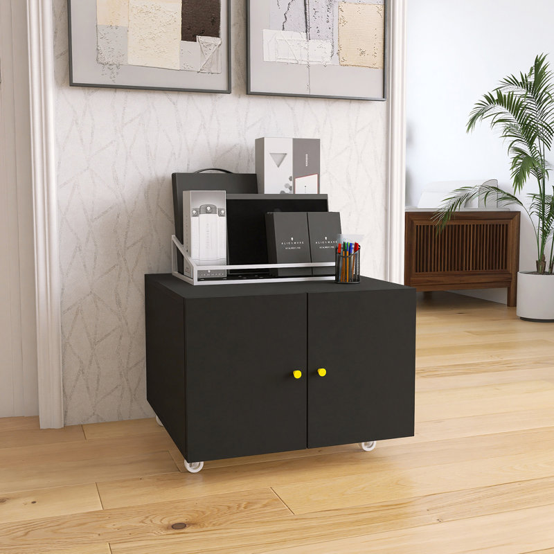 Printer Stands With Storage, Lateral Filing Cabinet For Home Office, Desk Organizers For Home Workspace, Lockable Wheels For Home Office, Scanner, Fax, Computer, Black