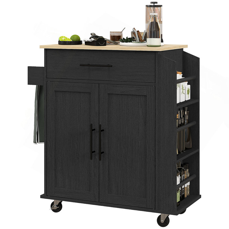 Kitchen Island With Storage, Rolling Kitchen Cart With AC Outlets And USB Ports, Microwave Stand With Towel And Spice Rack
