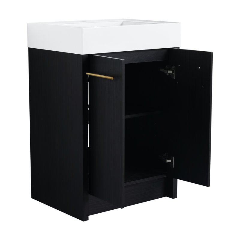 Bathroom Cabinet With Resin Basin And Soft Closing Door, 24 Inch, Black Chestnut, Modern Furnishing Thought, Ample Storage Inch Sink, Design, Construction