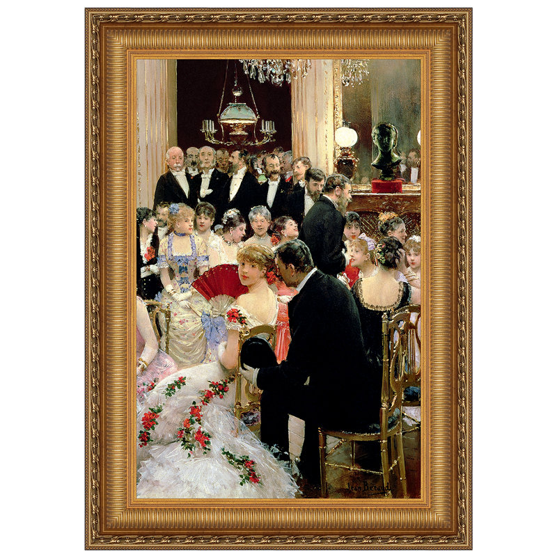 Large Gold-Framed Canvas Painting of Parisian Soiree, 1880