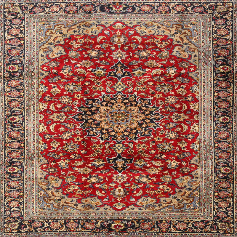 Tapis oriental rouge / ivoire Maha, Carré 8 pi