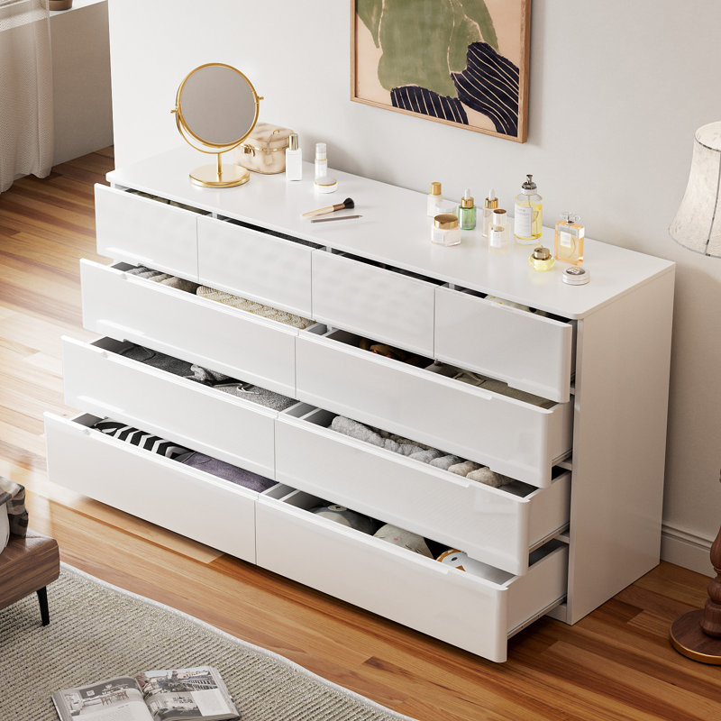 Commode double 10 tiroirs l 55 po , Blanc