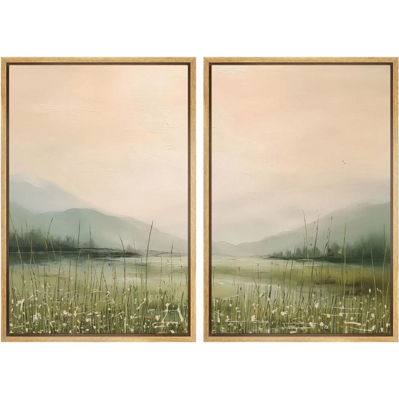 "Morning Mist Over The Marsh Calm Lake", art moderne, décoration murale, 2 pièces, H 36 po x l 24 po, Naturel