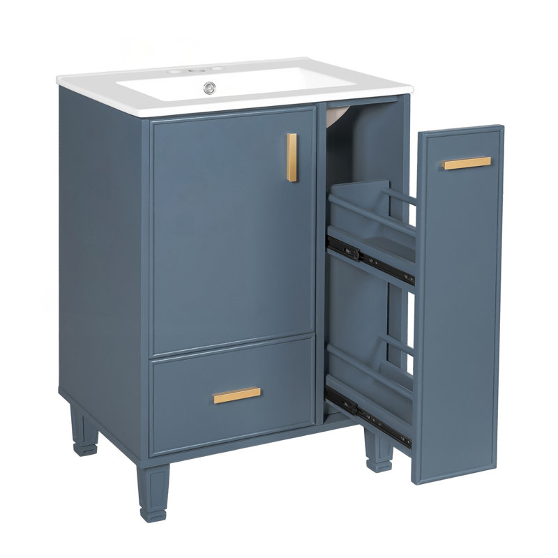 Meuble-lavabo de 24 pouces avec lavabo, rangement spacieux et fabrication durable pour les salles de bain modernes, Blue Grey