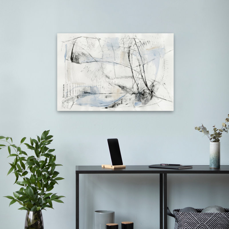 Croquis éthéré minimaliste; Médias mixtes modernes gris anthracite, H 24 po x l 16 po