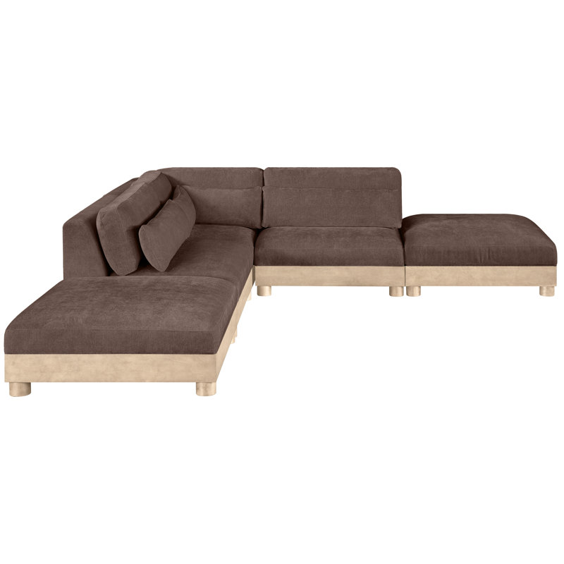 Canapé modulaire 5 pièces en tissu chenille 120 po Turin, Tissu chenille brun, Naturel
