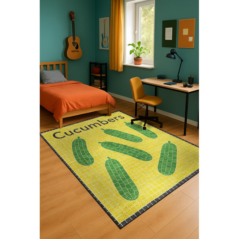 Tapis jaune tissé à envers lavable Mosso, 3'3" x 9'10"