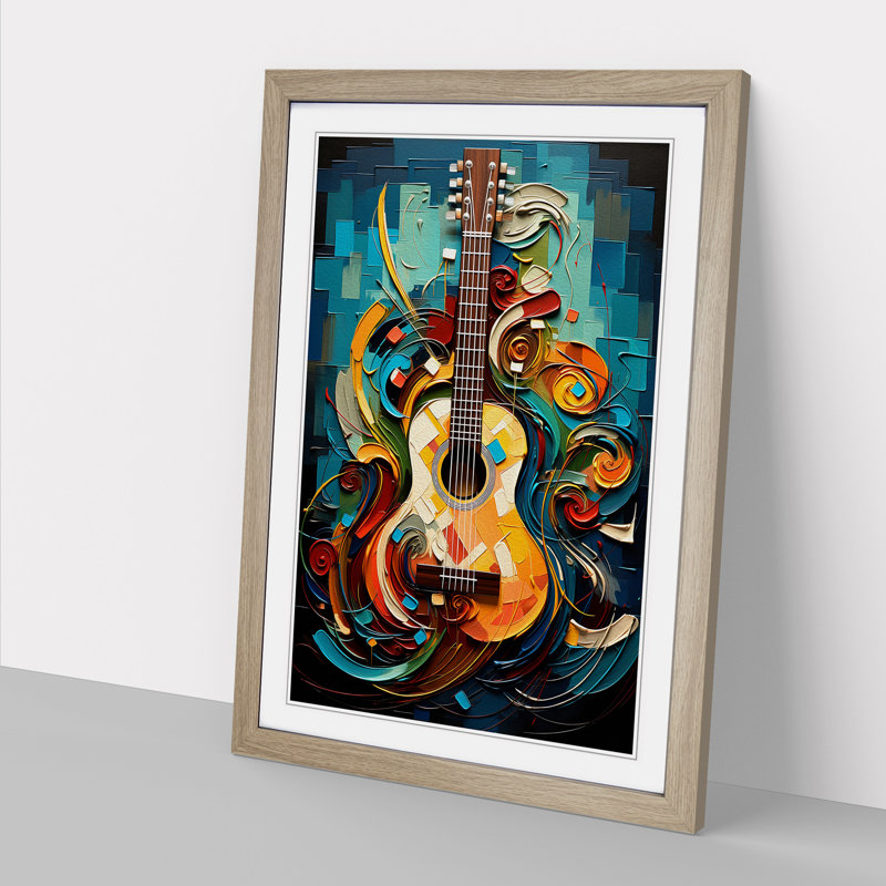 Acoustic Guitar Abstract No.2 - Framed Print, 34cm H x 25cm W x 2cm D, Oak Framed