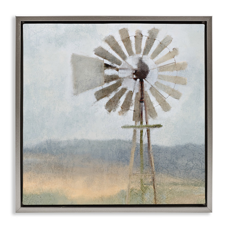 Brise bleue neutre du moulin à vent, Cadre flottant gris lustré, H 18 po x l 18 po