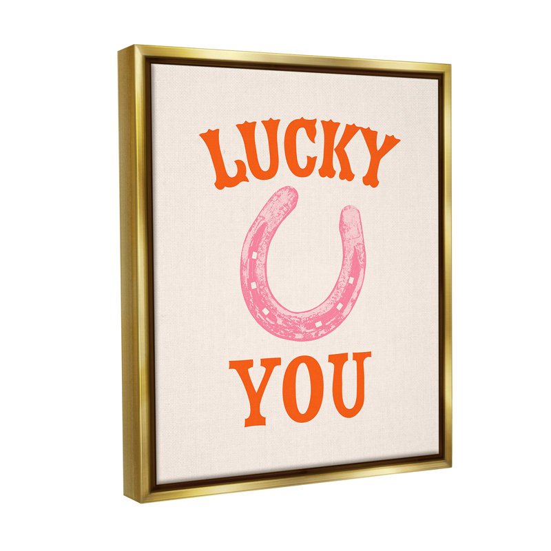 "Lucky You Horseshoe" par Victoria Barnes sur toile, Cadre flottant métallique doré, H 31 po x l 25 po