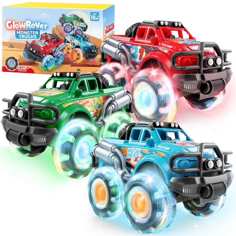 Jeu de 3 camions monstres avec roues à DEL clignotantes