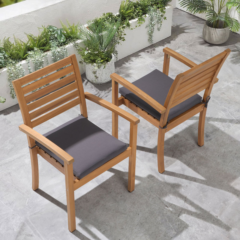 Acacia Outdoor Stackable Dining Armchair with Cushion, 	Dark Gray