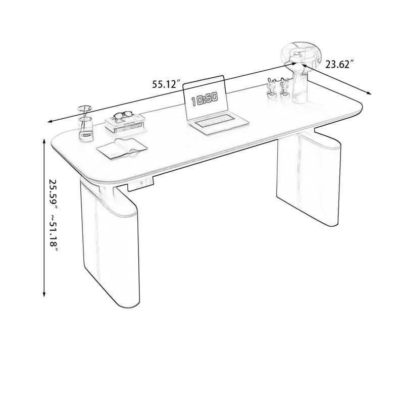 Bureau rectangulaire à hauteur réglable, Noir, noir, noir, noir, H 51,18 po x l 55,12 po x P 23,62 po