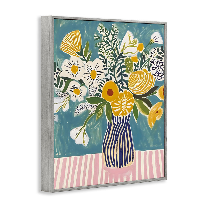 Bouquet sur cadre rayé, estampe numérique, design by Creative Studio, Estampe numérique Farmhouse, H 20 po x l 16 po