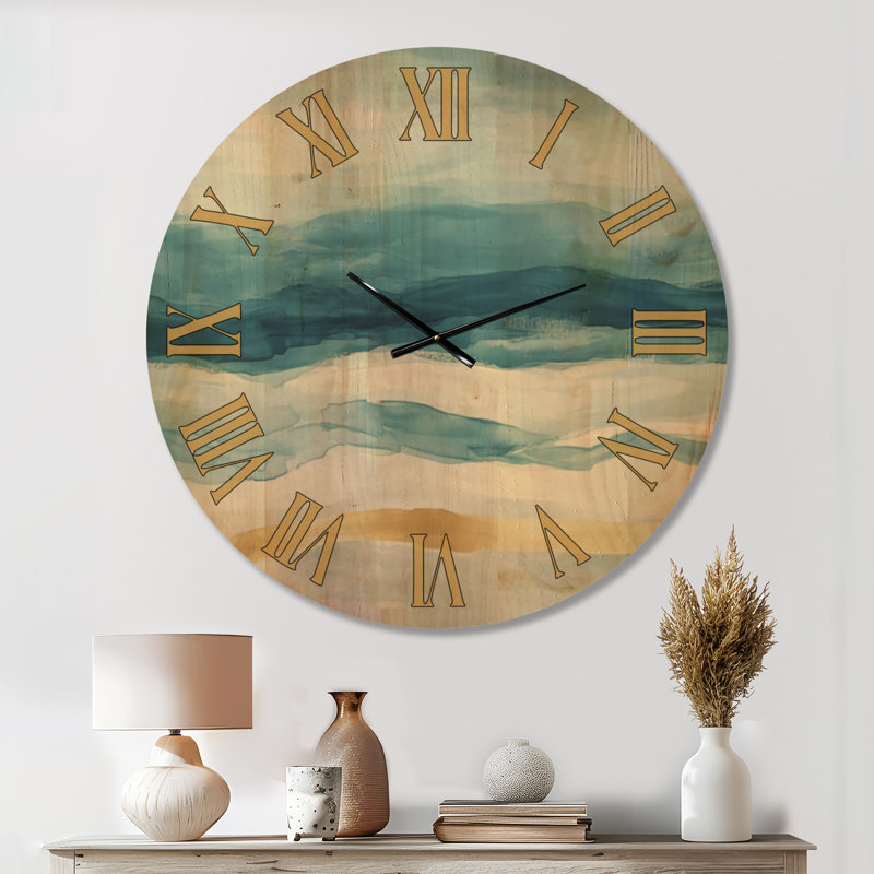 Très grande horloge murale en bois silencieux Ocean - Ondulations de plage tropicale, Oversized