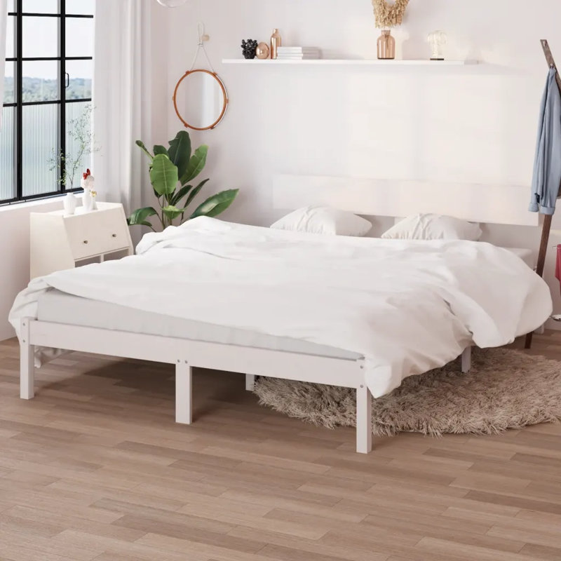Bed Frame Solid Wood, white, 135 x 190cm