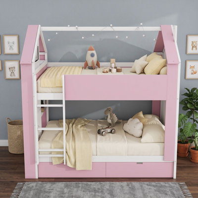 Full over Full Bunk Bed with Shelves, Storage Drawers, Integrated LED Light Strip