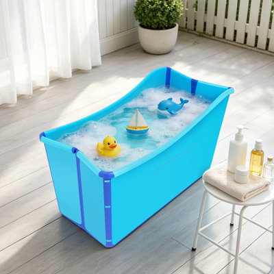 Portable Folding Bathtub for Adults & Kids, Space-Saving 3.9" Fold, Non-Slip Seat, 198lbs Capacity