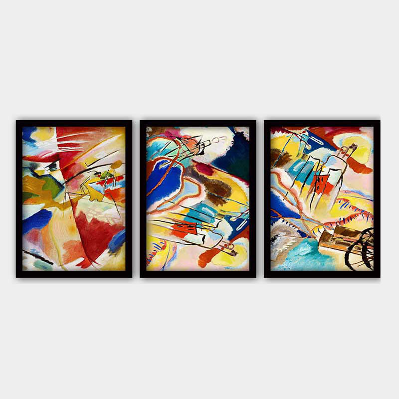 Superbe ensemble de peintures décoratives encadrées (3 pièces) de 21,7 po x 29,5 po chacune | Cadre 100% bois avec polystyrène de 0,8 pouce | Impression numérique UV | Parfait pour la décoration murale de salon, de bureau et de galerie