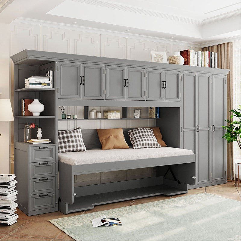Lit escamotable avec armoire, bureau et bureau, Grey