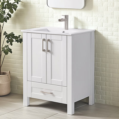 Ensemble de meuble-lavabo simple blanc 24 po avec plateau en céramique 24 po